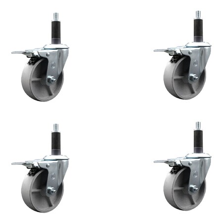 Service Caster 4'' Semi Steel Swivel 1'' Expanding Stem Caster Set Total Lock Brake, 4PK SCC-EXTTL20S415-SSR-1-4